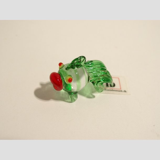 Glas Fisk - Rund - Lange Haler - Mini - 3cm Gr&oslash;n