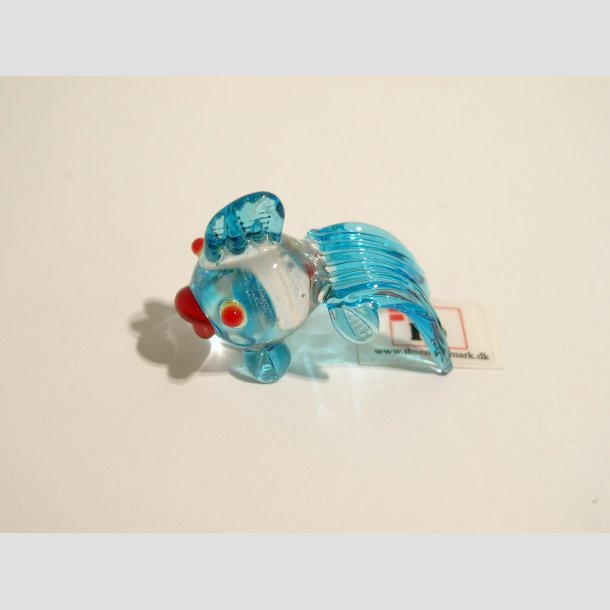 Glas Fisk - Rund - Lange Haler - Mini - 3cm Lysebl&aring;