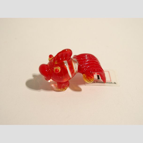 Glas Fisk - Rund - Lange Haler - Mini - 3cm R&oslash;d