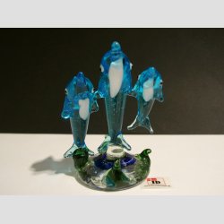 Glas Delfiner - Tre p Sgrsfod - 8cm