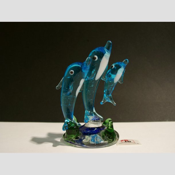 Glas Delfiner - Tre p Sgrsfod - 8cm