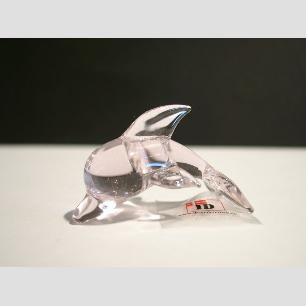 Glas Figurer - Glas Mini Delfin - Lyserd - 5cm Lyser&oslash;d
