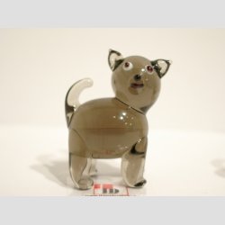 Glasdyr Kat - Lys &amp; Mrk Brune - 4cm