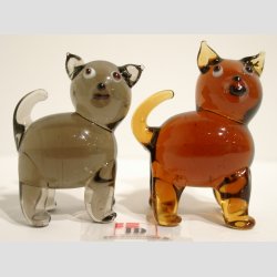 Glasdyr Kat - Lys &amp; Mrk Brune - 4cm