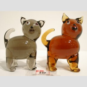 Glasdyr Kat - Lys & Mrk Brune - 4cm