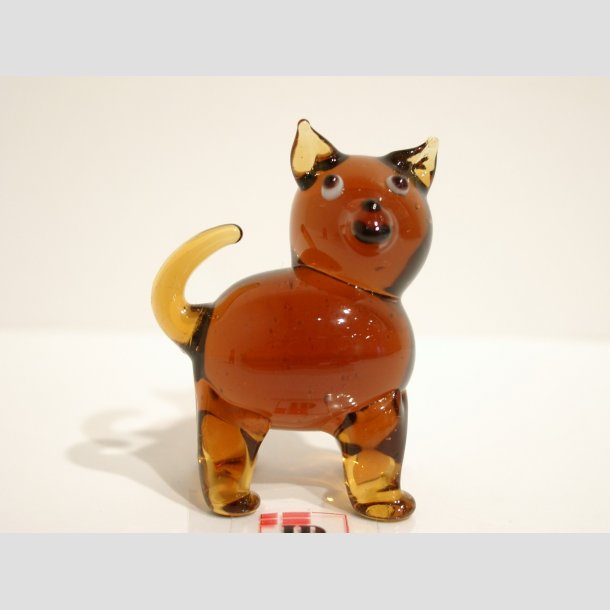Glasdyr Kat - Lys &amp; Mrk Brune - 4cm Lysebrun