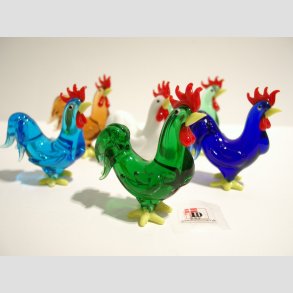 Glasfigurer - Glas Hane - Klare Glas Farver - H6-7cm