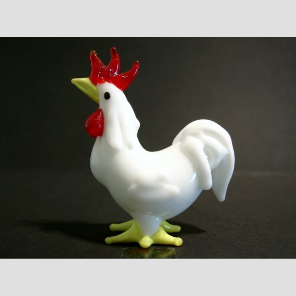 Glasfigur - Glas Hane &amp; Hne - Hvid/Rd - 5-8cm Hane