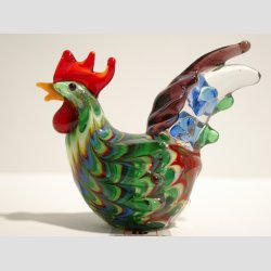 Glaskunst - Glas Hane &amp; Hne - Gule/Grnne Stribede - 5-7cm