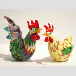 Glaskunst - Glas Hane &amp; Hne - Gule/Grnne Stribede - 5-7cm