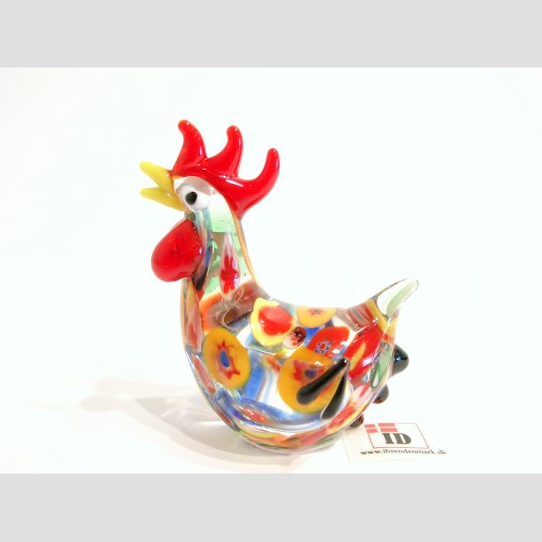 Glaskunst - Glas Hane og Hne - Med Millefiori Farver - 6-8cm H&oslash;ne