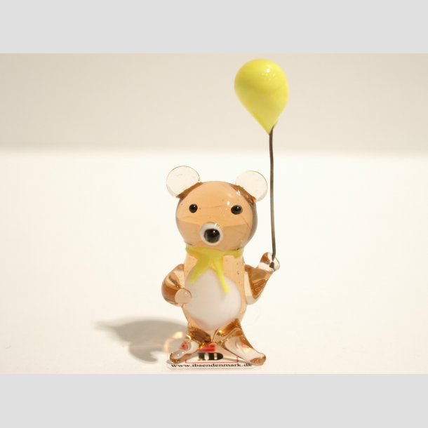 Glasfigurer - Glas Bjrn - Lysebrun Med Ballon - 4cm Lysebrun