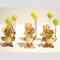 Glasfigurer - Glas Bjrn - Lysebrun Med Ballon - 4cm