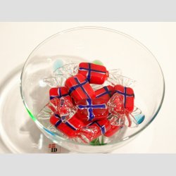 Glas Karameller - Rd/Hvid/Bl - Norsk Flag Farver - 5cm