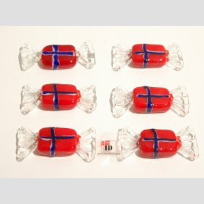 Glas Karameller - Rd/Hvid/Bl - Norsk Flag Farver - 5cm