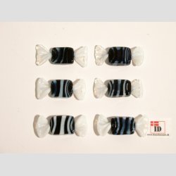 Glas Mini Bolsjer - Karameller - Sort/Hvid - 3cm