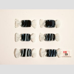 Glas Mini Bolsjer - Karameller - Sort/Hvid - 3cm