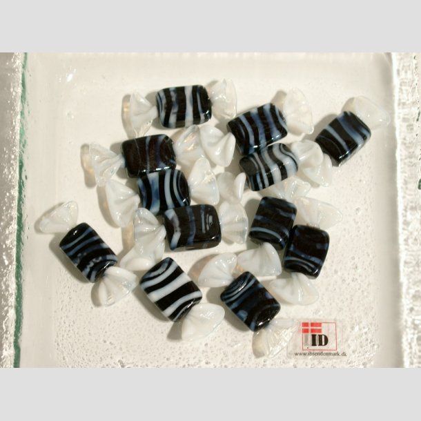 Glas Mini Bolsjer - Karameller - Sort/Hvid - 3cm Bolsjer 12stk