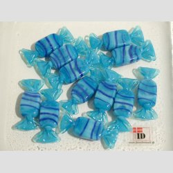 Glas Mini Bolsjer - Karameller - Lysebl�/Bl� Striber - 3cm