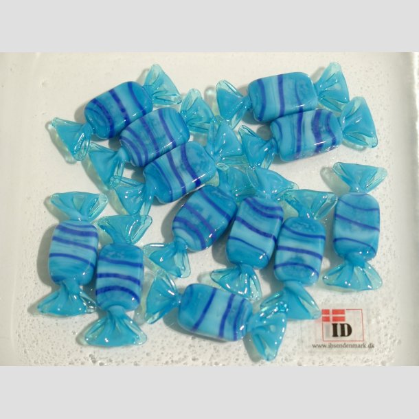 Glas Mini Bolsjer - Karameller - Lysebl/Bl Striber - 3cm Bolsjer 12stk