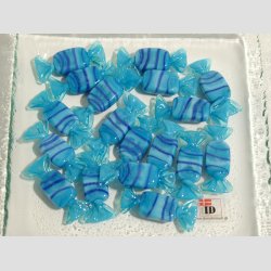 Glas Mini Bolsjer - Karameller - Lysebl�/Bl� Striber - 3cm