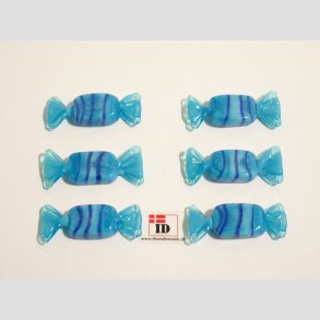 Glas Mini Bolsjer - Karameller - Lysebl/Bl Striber - 3cm