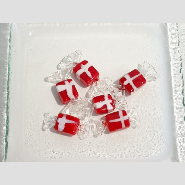 Glas Bolsjer - Rd/Hvid Mini Karameller - Danske Flag - 3cm Bolsjer 6stk