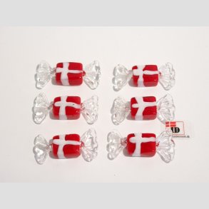 Glas Bolsjer - Rd/Hvid Mini Karameller - Danske Flag - 3cm