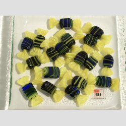 Glas Mini Bolsjer - Karameller - Bl/Gule Striber - 3cm