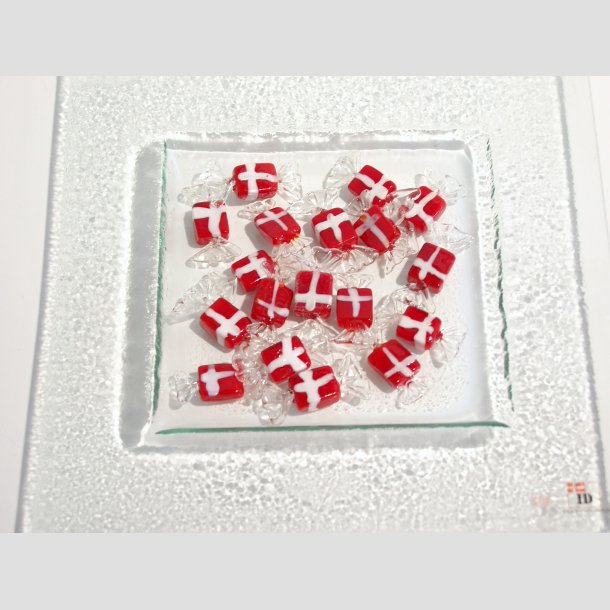 Glas Bolsjer - Rd/Hvid Mini Karameller - Danske Flag - 3cm Bolsjer 18stk