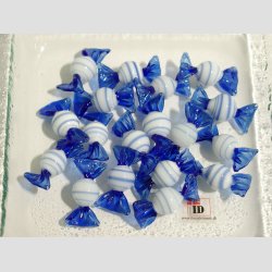 Glas Mini Bolsjer - Runde - Hvid/Bl Striber - 3cm