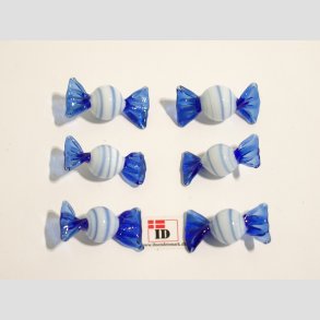 Glas Mini Bolsjer - Runde - Hvid/Bl Striber - 3cm