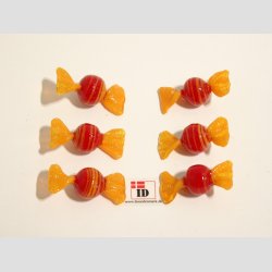 Glas Mini Bolsjer - Runde - Rd/Orange Striber - 3cm