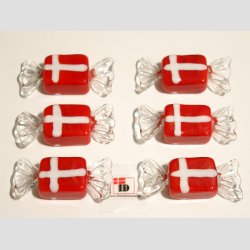 Glas Karameler - Rd/Hvid - Danske Flag Farver - 5cm