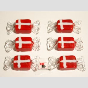 Glas Karameler - Rd/Hvid - Danske Flag Farver - 5cm