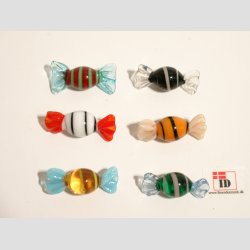 Glas Mini Bolsjer - Ovale/Striber - 3cm