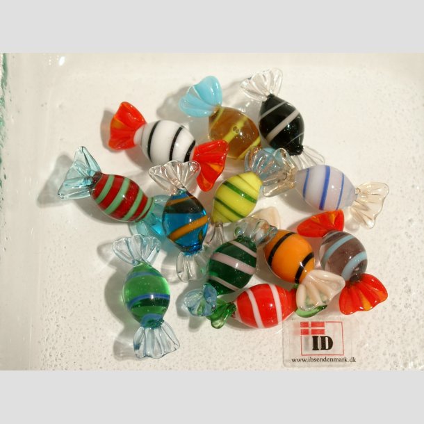 Glas Mini Bolsjer - Ovale/Striber - 3cm Bolsjer 12stk