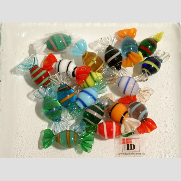 Glas Mini Bolsjer - Ovale/Striber - 3cm Bolsjer 18stk