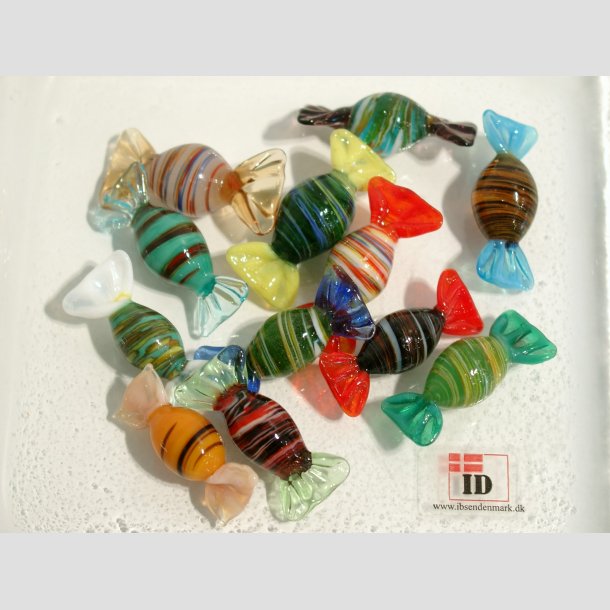 Glas Mini Bolsjer - Oval - Mnster - 3cm Bolsjer 12stk