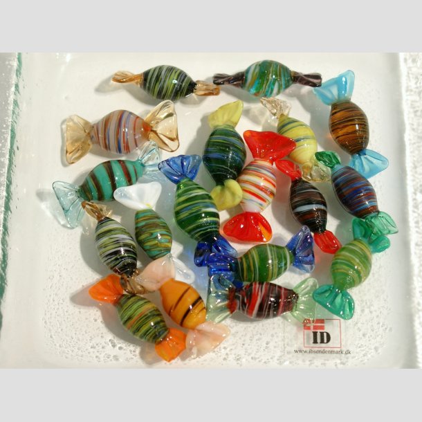 Glas Mini Bolsjer - Oval - Mnster - 3cm Bolsjer 18stk