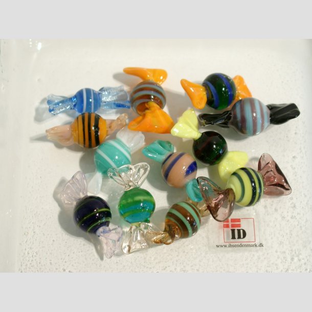 Glas Mini Bolsjer - Runde - Striber - 3cm Bolsjer 12stk