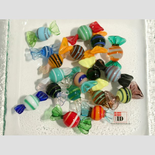 Glas Mini Bolsjer - Runde - Striber - 3cm Bolsjer 18stk