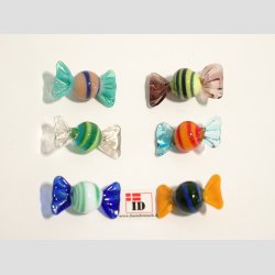 Glas Mini Bolsjer - Runde - Striber - 3cm