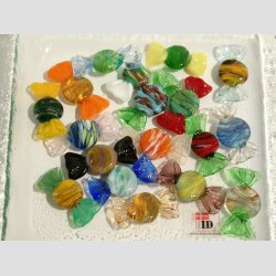 Glas Mini Bolsjer - Runde - Flade - Mnster - 3cm