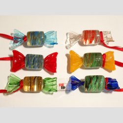 Glas Bolsjer - Aflang/Rund Med Snor - 1 Pakke Med 6 stk Asst. - 5cm