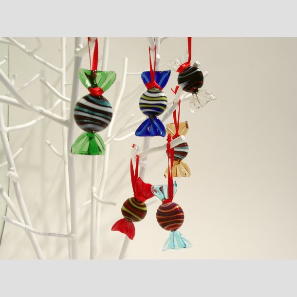 Glas Bolsjer - Rund/Flad Med Snor - 1 Pakke Med 6 stk Asst. - 5cm