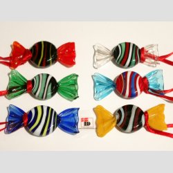 Glas Bolsjer - Rund/Flad Med Snor - 1 Pakke Med 6 stk Asst. - 5cm