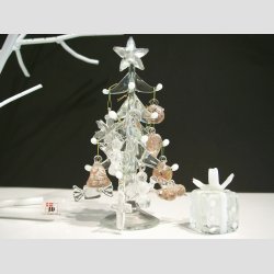 Glaskunst Juletr - Nord Stjernen - Med Sne og Guld &amp; Slv Pynt - 18 cm