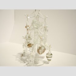 Glaskunst Juletr - Nord Stjernen - Med Sne og Guld &amp; Slv Pynt - 18 cm