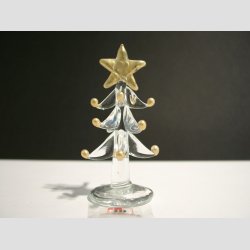 Glas Juletr - Klar Med Guld Stjerne/Sne - 7cm